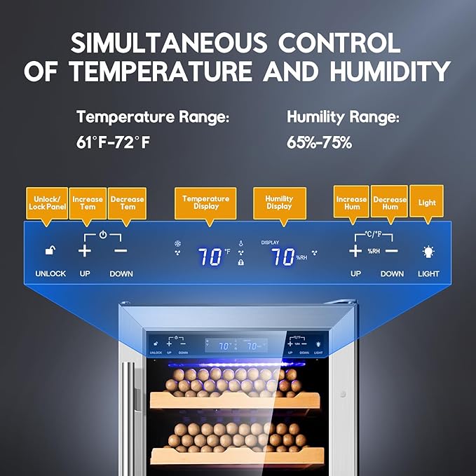Tylza 88L Ciagr Humidor Cabinet, Humidity & Temp Control Electric Humidors for Cigars, 546 Counts, Silent Compressor, Reversible Door, Cigar Humidors with Spanish Cedar Drawer Shelves, Gifts for Men