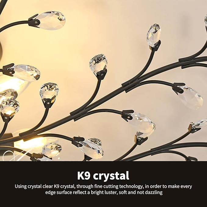 Ganeed Crystal Chandeliers,Vintage K9 Clear LED Ceiling Lighting,Edison Pendant Light Flush Mounted Fixture with 4 Light for Living Room Dinning Room Restaurant Porch Hallway (Black)
