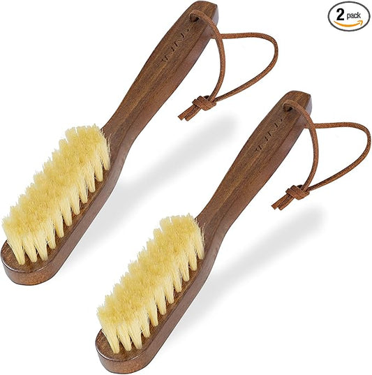 Takavu White Boar Bristle Laundry Stain Brush Set (2 Pack) - Small Spot Cleaner Scrubber for Clothes, Fabric Pre-Wash Treatment, Delicate Garment Care
