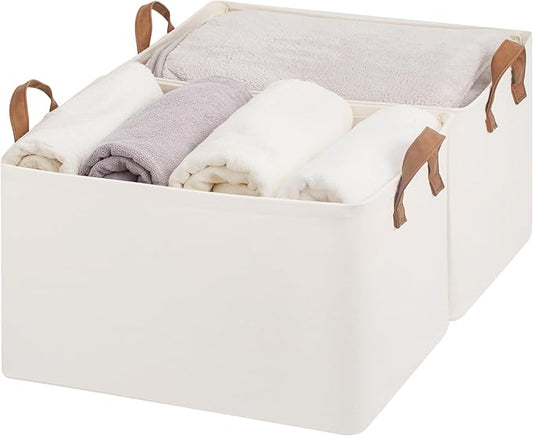 StorageWorks Storage Bins, Fabric Storage Bins for Shelves, Extra Large Storage Baskets with Metal Frame, Closet Baskets and Bins with Handles, Jumbo, Natural Color, 2-Pack