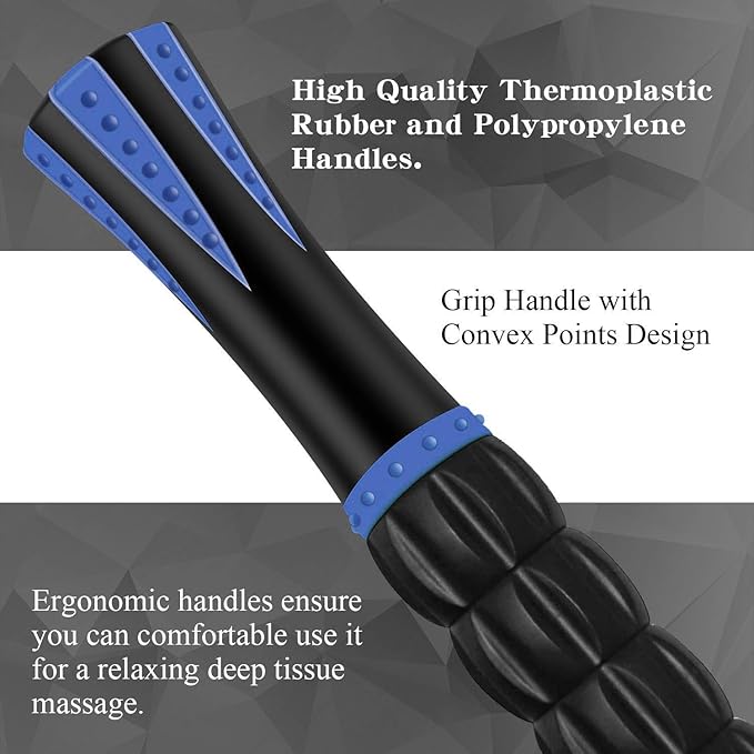 Muscle Roller Massage Roller Stick for Athletes, Help Reducing Muscle Soreness Cramping Tightness Leg Arms Back Calves Muscle Massager（Blue-Black- 18 inch）