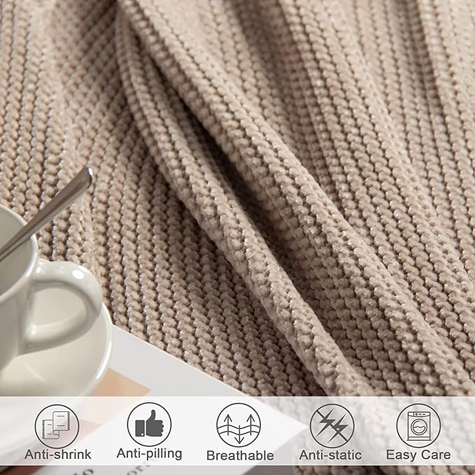lifein Throw Blanket for Couch, Soft Boho Decor Bed Throw,Cozy Beige Knitted Chenille Small Farmhouse Lightweight Throw for Spring(Beige,60 * 80")