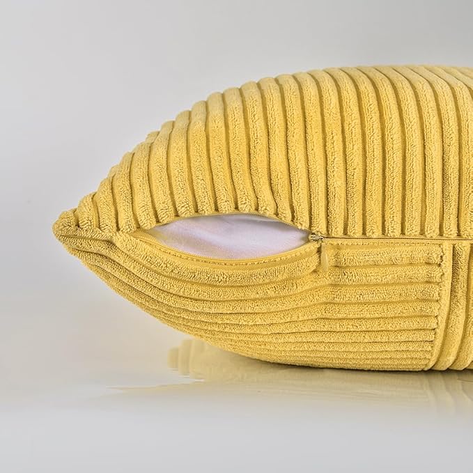 Fancy Homi 2 Packs Yellow Long Lumbar Decorative Throw Pillow Covers 12x24 Inch for Couch Bed Sofa, Rustic Farmhouse Boho Home Decor, Soft Striped Corduroy Rectangle Accent Cushion Case 30x60 cm