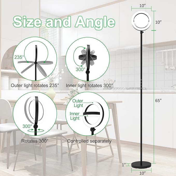 36W Bright LED Floor Lamp for Living Room with Remote, 75.5 Inch Tall Stepless Dimmable Standing Lamp for Office, Torchiere Floor Lamp with 2 Rotatable Lights 1900K-6500K for Bedroom