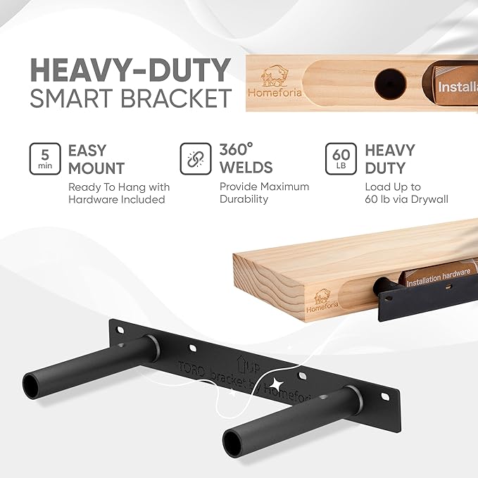 Homeforia White Floating Shelves 16 inch, High End Solid Real Wood 16inch Bathroom Floating Shelf for Wall Mounted, White Wooden 16 Floating Shelves, Heavy Duty Bracket, 16 X 6.5 X 1.75 inch, Set of 3