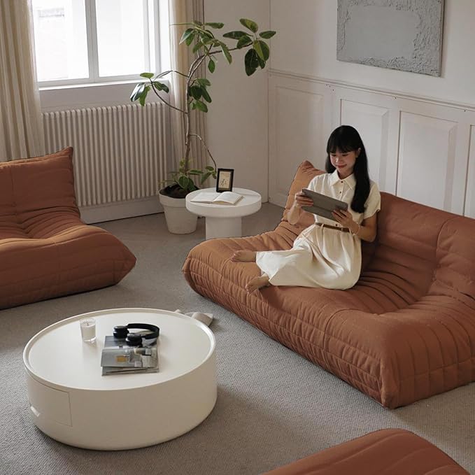 Luxury Sofa Couch Chair, Lazy Floor Seating, Fireside Bean Bag Chair, Ergonomic Tatami Sofa Lounger for Living Room, Bedroom, Office, 3 Seat, Brown