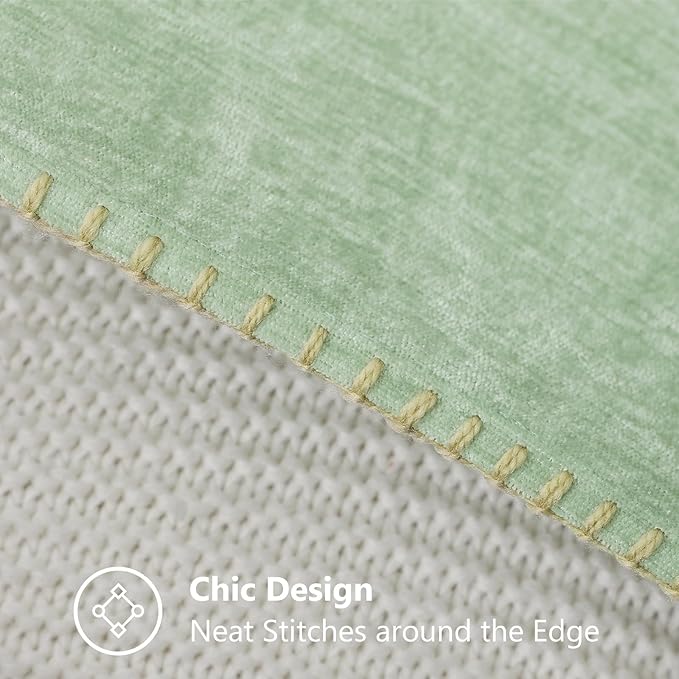 decorUhome Chenille Soft Throw Pillow Covers 22x22 Set of 2, Farmhouse Velvet Neutral Decorative Euro Pillow Covers with Stitched Edge for Couch Sofa Bed Home Decor, Sage Green