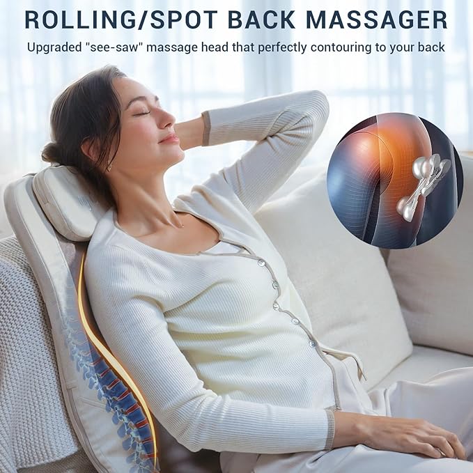Mynt FSA HSA Eligible Foldable Back Massager, Chair Massager with Soothing Heat, Flexible Massage Chair Pad with Soft S-Curve Longer Track Adjustable Pillow for Diverse Body Contours, FSA/HSA Approved