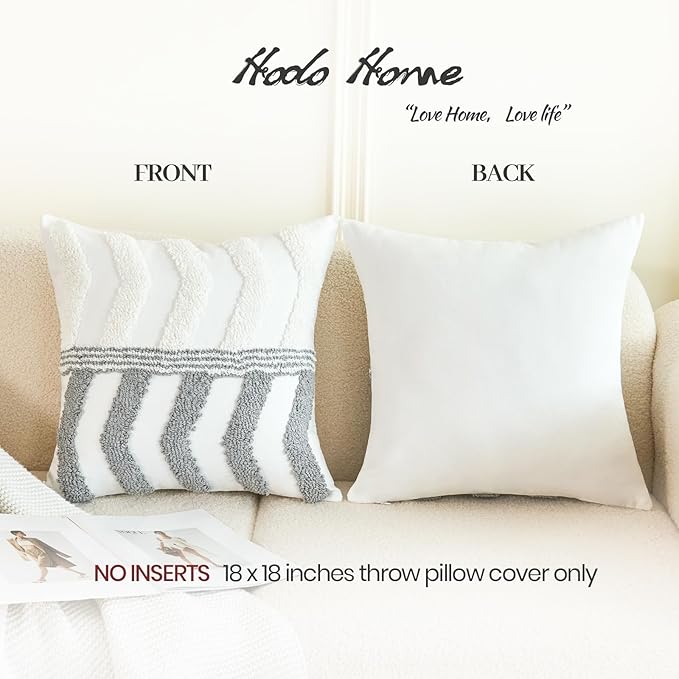 HOdo Home 18x18 Throw Pillow Covers, 2PCS Tufted Boho Jacquard Pillow Covers,Farmhouse Decorative Pillow Cover,Pillow Cases for Couch Sofa Bed Stylish Decor, Simple Textured Cushion Sham