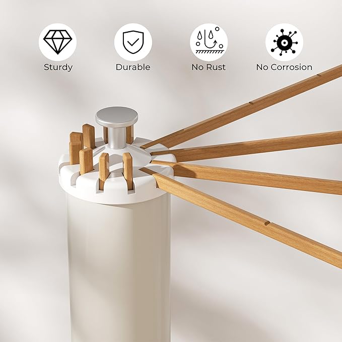 Tripod Clothes Drying Rack, Garment Rack Portable and Foldable Space Saving Laundry Drying Rack - Dryer Rack Clothing Floor Folding Balcony Bedroom Household (Beige(Wood), 12 rods)