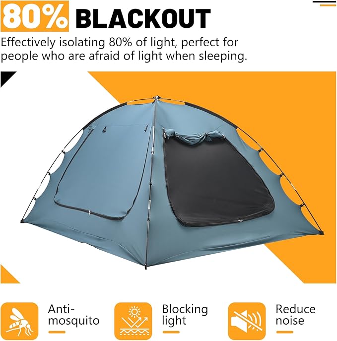 SUNYRISY Bed Canopy Full Size, Indoor Dream Tent for Adults and Kids, 3 Doors Breathable Portable, 80% Blackout Private Space Sleeping
