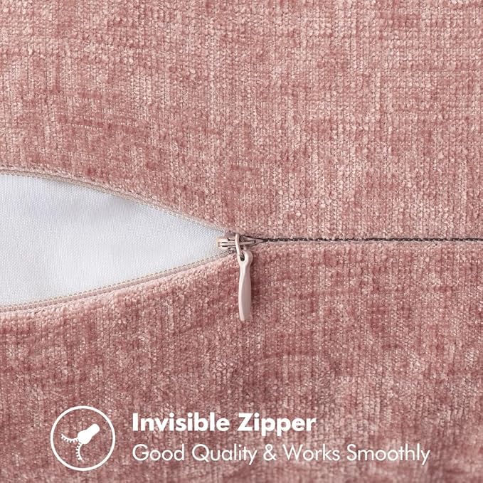 MIULEE Pack of 2 Couch Throw Pillow Covers 12x20 Inch Blush Pink Farmhouse Decorative Pillow Covers with Stitched Edge Soft Chenille Solid Dyed Spring Pillow Covers for Sofa Bed Living Room