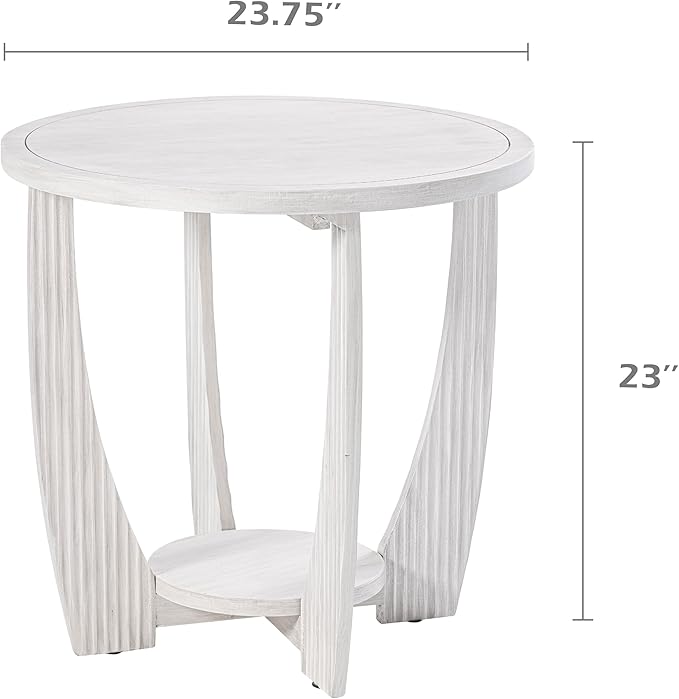 Rustic Farmhouse end Table X 2P with Storage Shelf, French Country Accent Side Table for Family, Dinning or Living Room, Small Spaces, Modern, Round, White