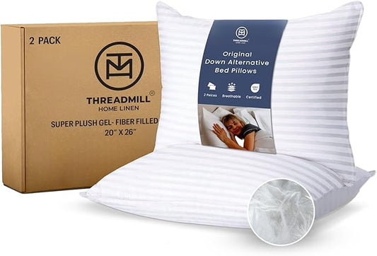 Threadmill Soft Bed Pillows Standard Size Set of 2 | Down Alternative Cooling Bed Pillow for Sleeping | Soft Pillows | 20 x 26 Hotel Pillow, Standard Pillows 2 Pack for Back, Stomach or Side Sleepers