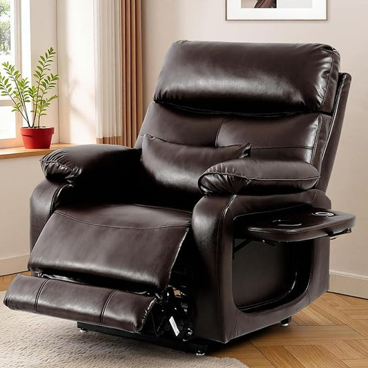 Dual Motor Power Lift Recliner Chair for Adult & Elderly, Infinite Position Lay Flat Lift Chair with Heat & Massage, Cup Holder, Lumbar Pillow, Wireless Charger, USB Ports, Leather (Brown)