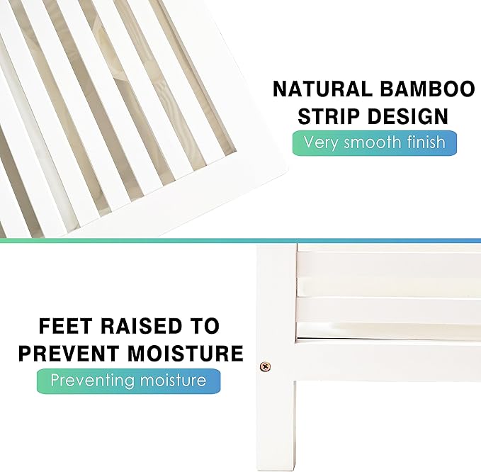 SMIBUY Double Laundry Hamper with Lid, 120L Bamboo Laundry Basket with Removable Liner Bag, 2-Section Clothes Divider Laundry Sorter for Laundry Room, Bathroom, Bedroom (White)