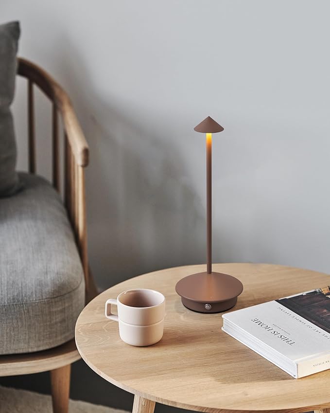 Modern Cordless Table Lamp Set of 2, Portable LED Desk Lamps, 5000mAh Rechargeable Battery Operated Lighting for Bedroom Dining Room Restaurant Coffee Shop Camping Night Light (Brown)