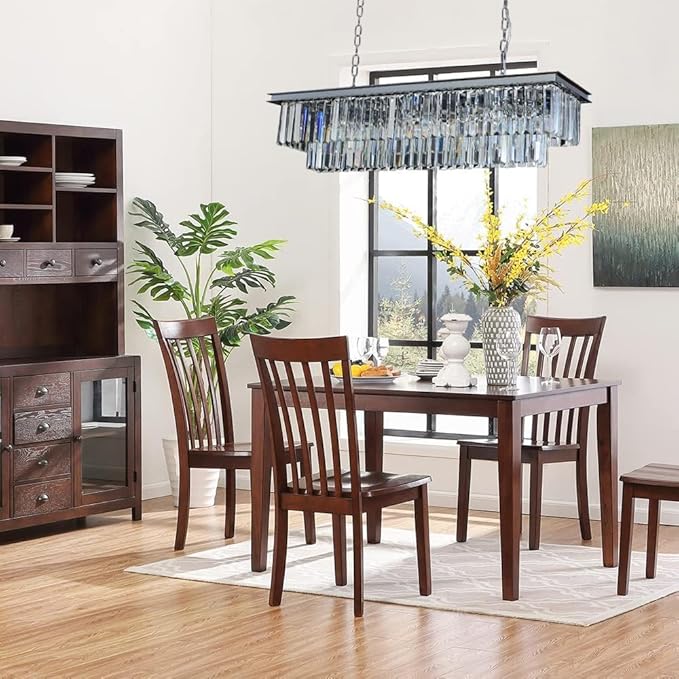 Luxury Chrome Rectangular Crystal Chandeliers Lighting Modern Pendant Ceiling Lights Rectangle Chandelier Lamp Fixture 8-Lights for Dining Room Kitchen Island