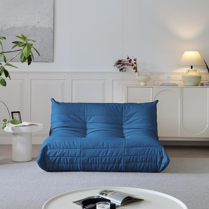 Luxury Sofa Couch Chair, Lazy Floor Seating, Fireside Bean Bag Chair, Ergonomic Tatami Sofa Lounger for Living Room, Bedroom, Office, Loveseat, Blue