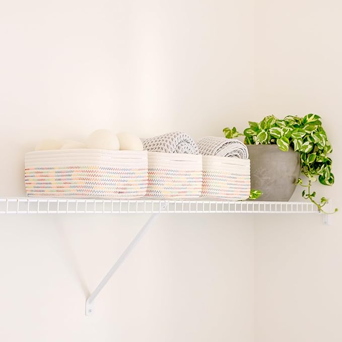 NaturalCozy 11.8"x8"x4.5” Rectangle Storage Baskets for Shelves 3 Pack | Cotton Rope Woven Small Baskets for Organizing | Small Storage Bins for Nursery, Bathroom, Closet, Shelf, Decorative, Gift