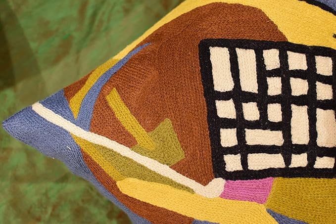 Kandinsky Modern Pillow Cover Frame Gray Abstract Pillowcase Grey Modern Chair Cushion Contemporary Outdoor Pillows Kids Room Handembroidered Wool Size 18x18