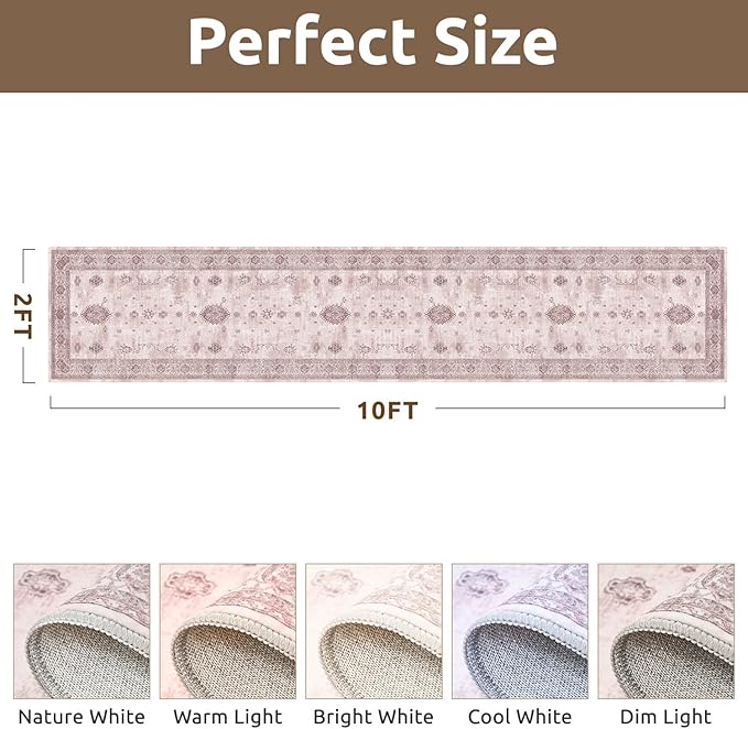 AMOAMI Vintage 2X10 Runner Rug Non Slip Soft Runners for Hallways Washable Hallway Runner Rug Bedside Rugs for Bedroom Long for Hallways Entryway Laundry Room Stair Kitchen Bathroom