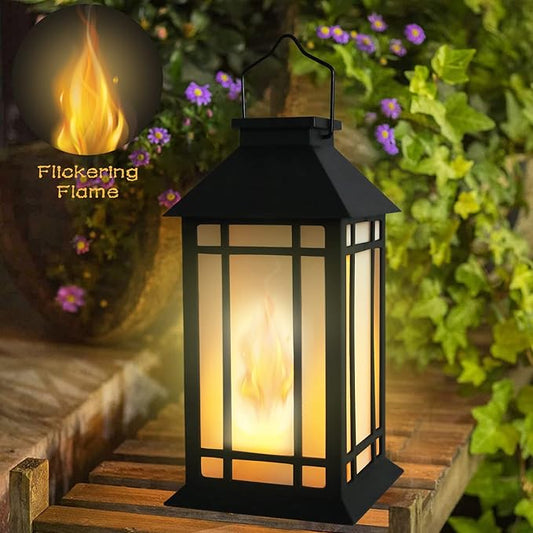 11" Solar Lantern Outdoor Garden Hanging Lanterns Waterproof LED Vintage Flickering Flame Lanterns for Patio, Table, Party.