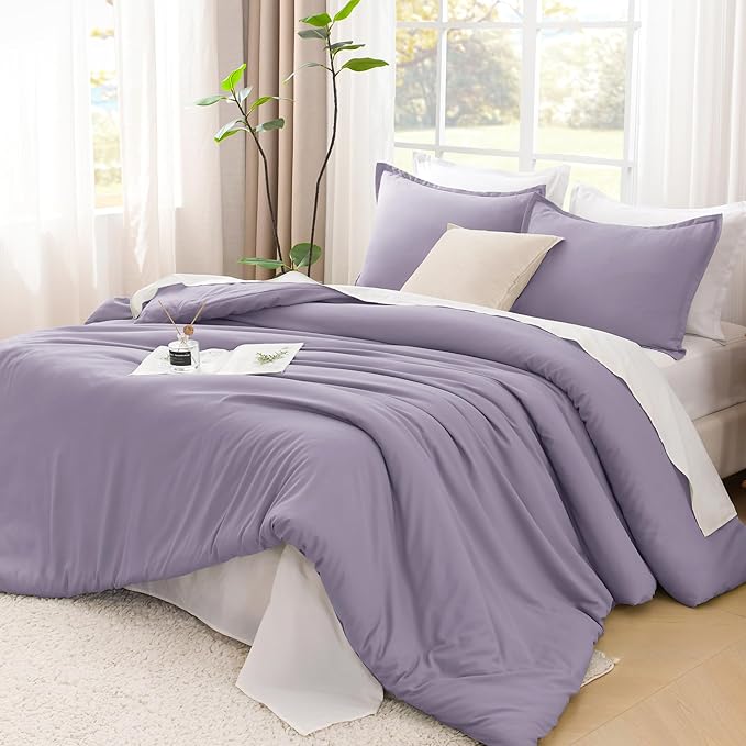 Litanika Grayish Purple Comforter Set Twin/Twin XL Size, 2 Pieces Lightweight Solid Bedding Comforter Set, All Season Fluffy Bed Set (66x90In Comforter & 1 Pillowcase)
