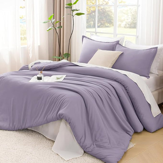 Litanika Grayish Purple Comforter Set Twin/Twin XL Size, 2 Pieces Lightweight Solid Bedding Comforter Set, All Season Fluffy Bed Set (66x90In Comforter & 1 Pillowcase)