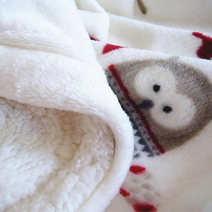 UKELER Flannel Sherpa Throw 60'' x 50''- Owl Printed Soft Plush Flannel Blanket Throws for Bed/Couch/Sofa/Office/Camping