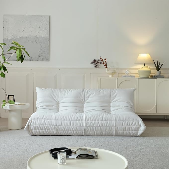 Luxury Sofa Couch Chair, Lazy Floor Seating, Fireside Bean Bag Chair, Ergonomic Tatami Sofa Lounger for Living Room, Bedroom, Office, 3 Seat, White