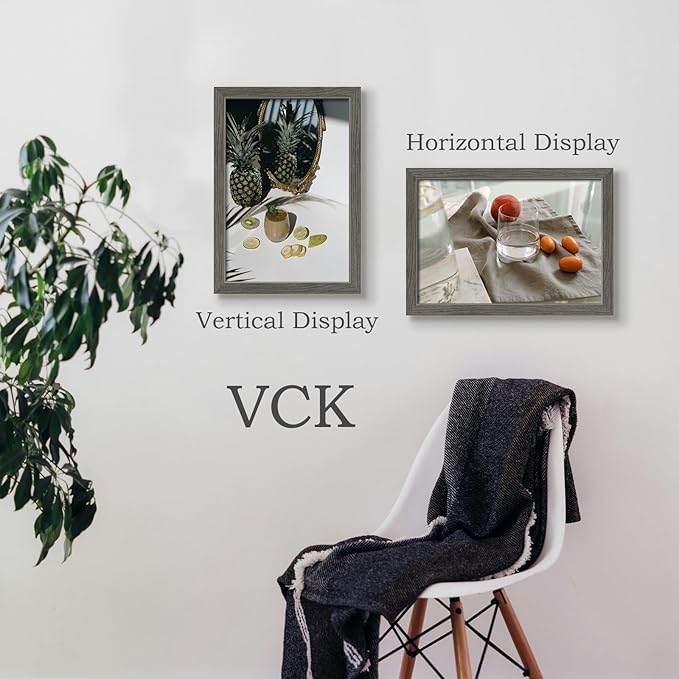 VCK 13x19 Picture Frame Set of 3, Gray Solid Wood Poster Picture Frame, Exclusive Wood Grain, Wall Mounting Hanging
