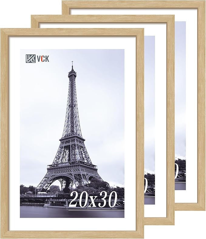 VCK 20x30 Oak Wood Frame for Poster & Picture, Natural Solid Wood Photo Frames 3 Pack, Wall Mounting Hanging