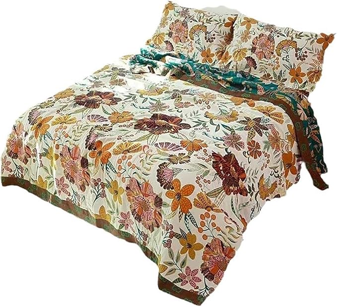 Boho Muslin Blanket for Adults 4-Layer Gauze 80 x 90 Inches Soft Cozy 100% Cotton Summer Cooling Blanket Colorful Floral Decor for Sofa Bed Coverlet Both Sides (A Summer Floral, 80 x 90 in)
