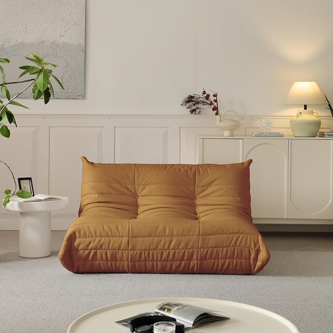 Luxury Sofa Couch Chair, Lazy Floor Seating, Fireside Bean Bag Chair, Ergonomic Tatami Sofa Lounger for Living Room, Bedroom, Office, Loveseat, Brown