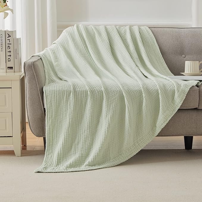 EMME Cotton Blanket Queen Size for Bed Soft Large Muslin Bed Blankets 90"x90" Lightweight Breathable All Season Gauze Blanket, Mint Green