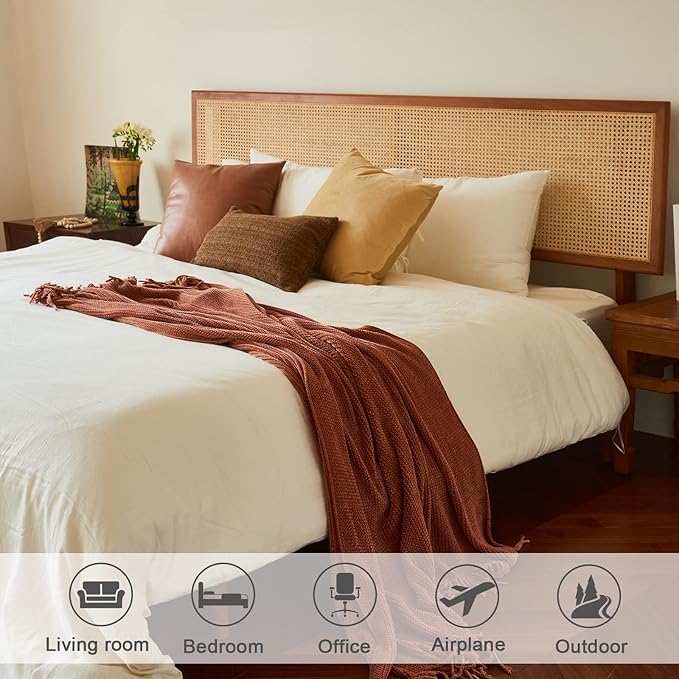 lifein Throw Blanket for Couch, Soft Boho Bed Throw,Cozy Burnt Orange Chenille Knitted Small Spring Lightweight Throw for Spring(Rust,50 * 60")