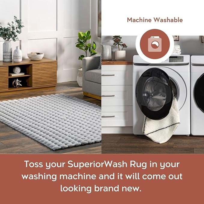 nuLOOM 5' x 8' Cozy Plush Area Rug, Machine Washable, Non-Slip, Soft Fluffy Shag Carpet for Living Room Bedroom Kids Room Nursery Home Decor, Jeni Silver