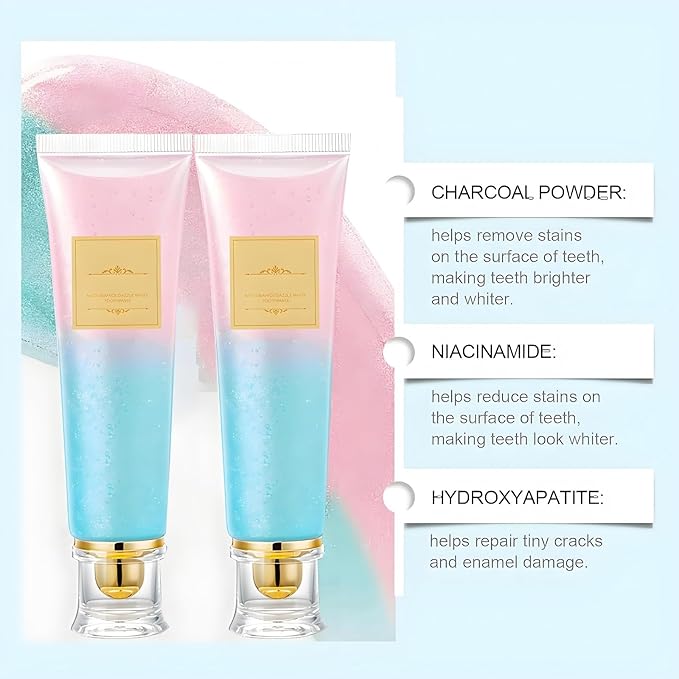 Niacinamide Whitening Toothpaste 2-Pack | Fresh Breath Toothpaste | Stain Removal & Enamel Safe | Fresh Breath Formula with Activated Charcoal |for Coffee/Smokers