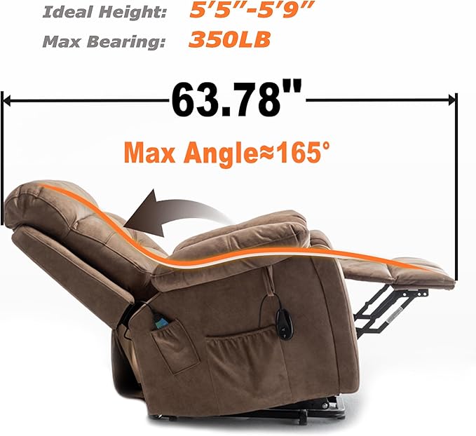 Power Lift Recliner Chair for Elderly, Lazy Boy Recliner Chair with Massage and Heating, 26in Extra Wide Recliner Seat with Cup Holder, Adjustable Electric Reclining Chair for Big Man