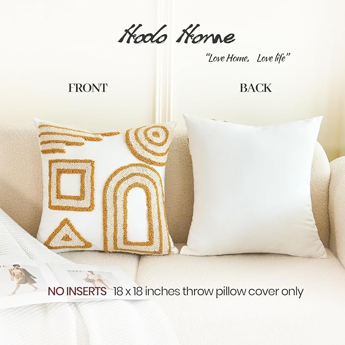 HOdo Home 2PCS Pillow Covers-Throw Pillow Cover,Tufted Boho Jacquard Pillow Covers,Farmhouse Decorative Pillow Cover,Pillow Cases for Couch,Sofa,Bed,Chair,Living Room,Home Decor（18x18inch ）