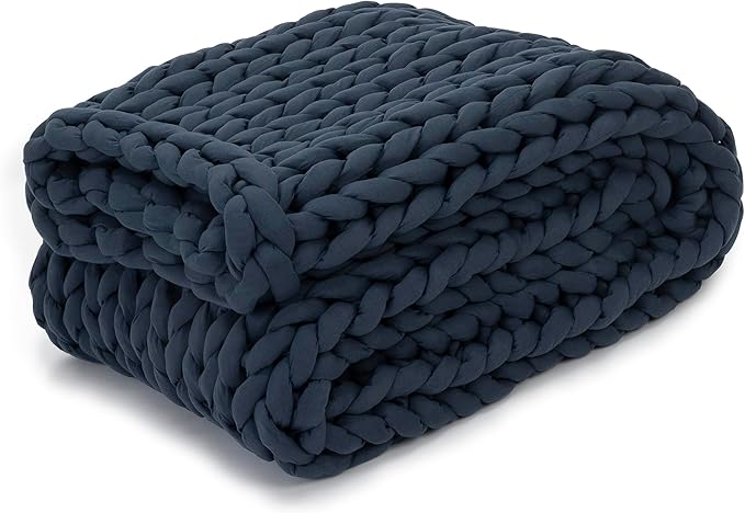 Nuzzie Chunky Knit Weighted Blanket - Breathable, Cooling, Hand Made Knit Throw Blanket for Sleep - Machine Washable, Stylish Decor Design (Dusty Blue, Queen | 28lbs | 80"x80")