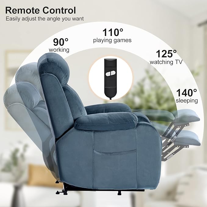 Power Lift Chair Recliners for Elderly, Modern Adult Power Lift Recliner, Velvet Upholstery Electric Lift Chair Recliner with Remote Side Pocket for Living Room(Navy Blue)