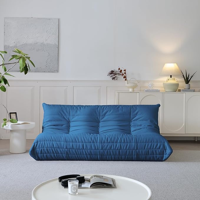 Luxury Sofa Couch Chair, Lazy Floor Seating, Fireside Bean Bag Chair, Ergonomic Tatami Sofa Lounger for Living Room, Bedroom, Office, 3 Seat, Blue