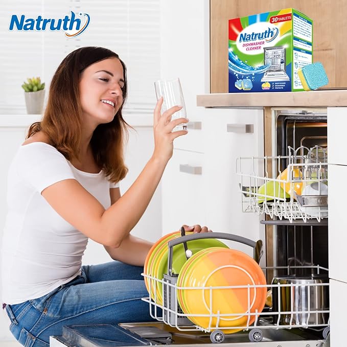 NATRUTH Dishwasher Cleaner And Deodorizer Tablets -30 Pack for Deep Cleaning, Deodorizing & Protecting, Prevents Buildup.Heavy Duty And Septic Safe.Clean Dish Washer For Limescale, Odor, Smell (Lemon)