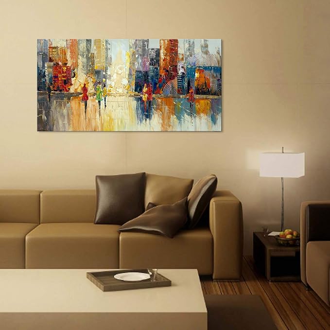 Canvas Wall Art Abstract Cityscape Painting Modern New York City Artwork Lady Romantic Street Scenery Picture Home Office Decor