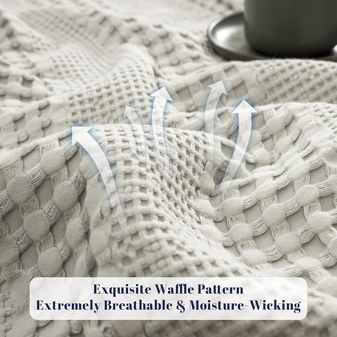 PHF Cooling Waffle Blanket Twin Size, Lightweight 60% Rayon Derived Bamboo & 40% Cotton Breathable Blanket for Hot Sleepers, Soft and Luxury for Bed Couch and Sofa, 66"x90", Grey