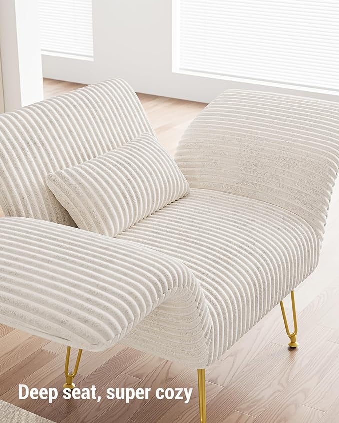 Txtin's Comfy Accent Chair Reading Chair for Bedroom Cozy Wing Arm Living Room Single Sofa Chair with Angle Adjustable Arms Beige Corduroy Easy Assembly