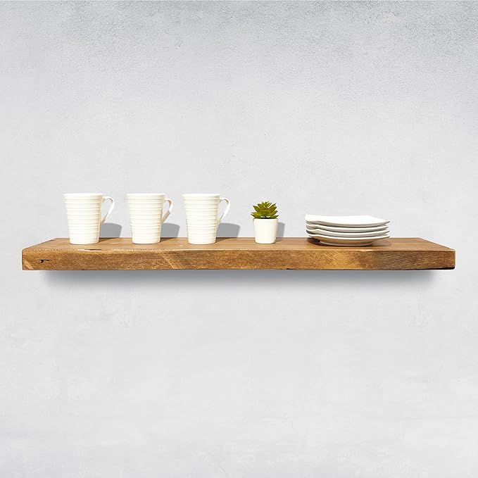 URBANDI, Rustic Floating Shelves, Set of 2, Hidden Bracket, Solid Wood, Heavy Duty, Wall Mounted Shelves, (Brown, 12Wx12D)