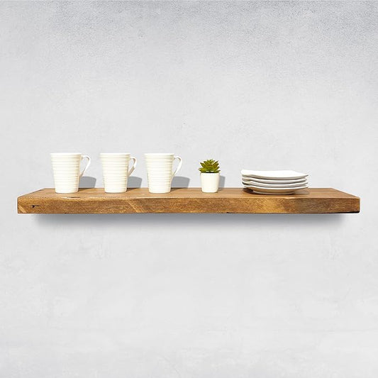 URBANDI, Rustic Floating Shelves, Set of 2, Hidden Bracket, Solid Wood, Heavy Duty, Wall Mounted Shelves, (Brown, 12Wx12D)